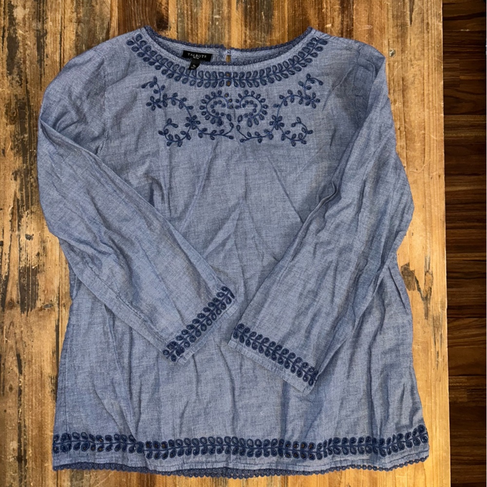 Talbots Blue Embroidered Women's Top